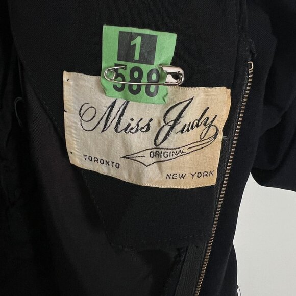 Vintage 1960s Little Black Dress Mini Midi Pleated Drape Preppy Bow Handmade 60s - Picture 6 of 7